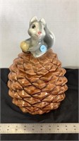 Squirrel on a pine cone cookie jar, made in USA