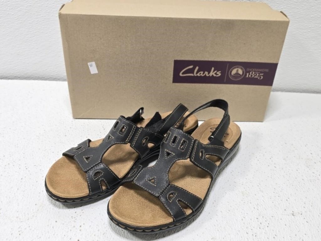 Clarks Womens 8 M Black Leather Sandals