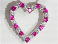 Sterling Silver Created Ruby Heart Shaped Necklace