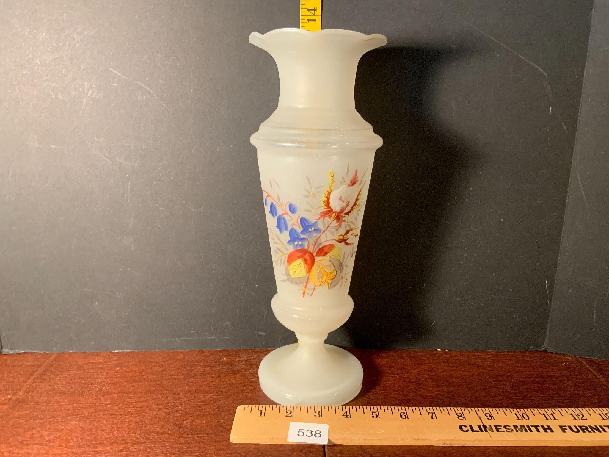 Antique Art Glass 13" Bohemian Handpainted Vase