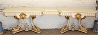 3pc Painted white/gold Foyer Table w/ dolphin