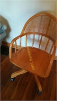 Oak Office Chair w/Plastic Casters & Wicker Back