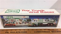 Vintage Hess toy truck and racer set.  In