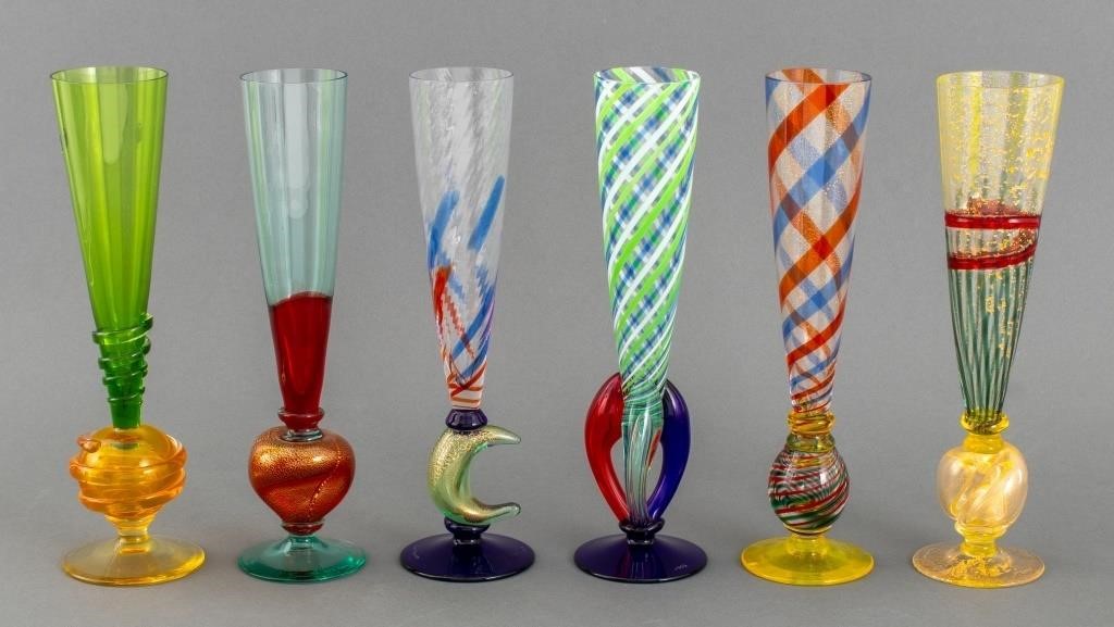 Carlo Moretti Art Glass Champagne Flutes, 6