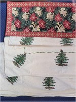 (3) Holiday Table Cloths & (1) Table Runner