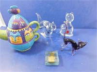 Home D?cor Lot--Glass Cats, 1 Handmade Crystal,