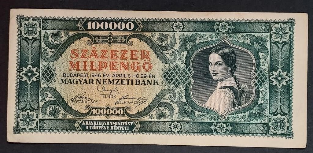 1946  Hungary  100,000 milpengo note