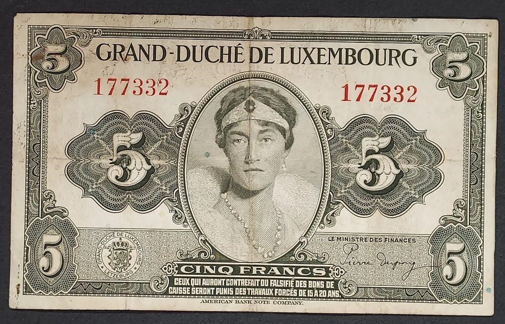 Luxembourg  5 francs note