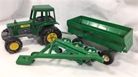 Metal Tonka tractor and Farm equipment  three