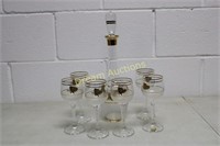 Glass Decanter with 6 Glasses 24KT Gold Trim