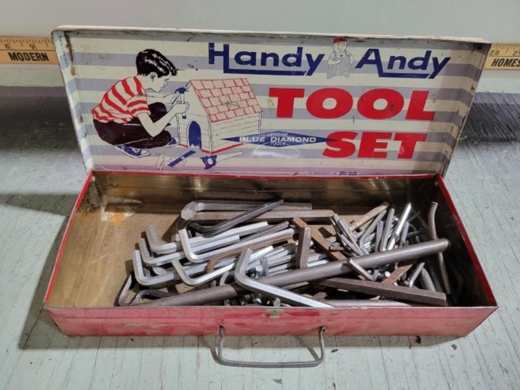 VTG. HANDY ANDY TIN BOX FULL OF ALLEN WRENCHES