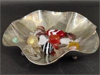 Set of Six Art Glass Wrapped Candies and Tray