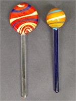 Set of Two Glass Lollipops Colorful Swirl