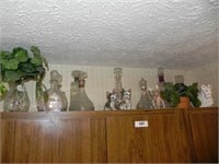 Decanters, Cats, Misc. Items of Top of Cabinet in