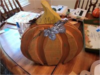 Wooden pumpkin sculpture. 14" tall
