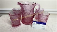 Pink inverted thistle water set 4 tumblers