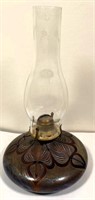 Hartman Art Glass- Pulled Feather Oil lamp VG cond