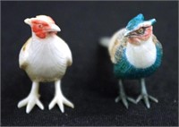 Two Japanese painted carved ivory pheasants