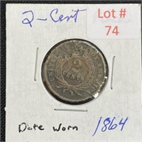 1864 Two Cent Piece (Date Worn)
