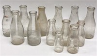 Lot of 13 Vintage Glass Milk Bottles