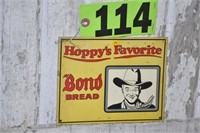 7"x5 1/2" metal Bond Bread "Hoppy's Favorite sign