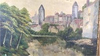 Antique Painting European Town on River