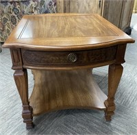Wooden Side Table With False Drawer