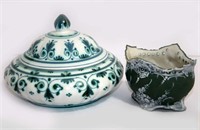 Green & White Delft Lidded Candy Dish 1883
