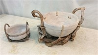 Handcrafted Clay Pots W/ Wood R7C