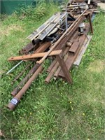 Pallet of Misc Iron c/w Flat Deck Trailer Stakes