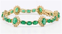 12.17CTW EMERALD & 1.42CTW DIA 14K GOLD BRACELET