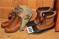 Men's boots size 13 - 2 sets & rabbit lined hat