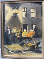 European Oil Painting Fruit Seller by R Houston