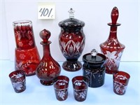 (9) Bohemian Glass Pieces