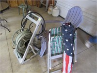 Garden hose and outdoor chairs