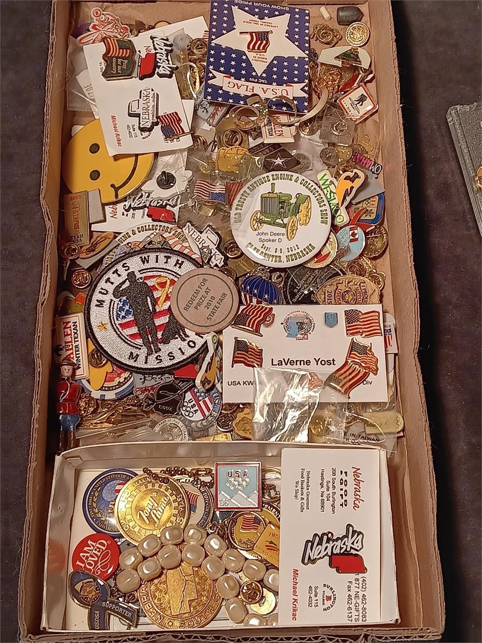 Flat Of Pin Backs, Buttons, NRA Medals, Etc.