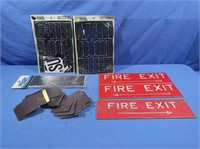 3 Fire Exit Signs, Aluminum Squares, Numbers &