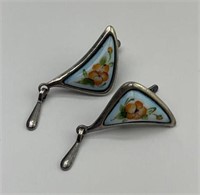 Silver Enamel Porcelain Earrings