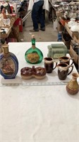 Whiskey bottles, cream and sugar bowls