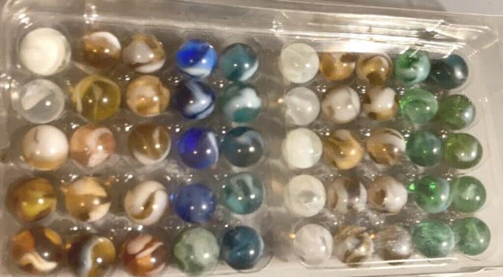 Tray of 40+ Vintage Marbles