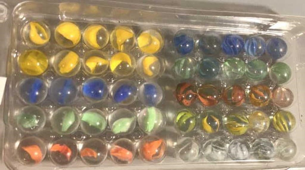 Tray of 50 Vintage Marbles