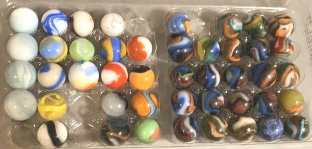 Tray of 40+ Vintage Marbles