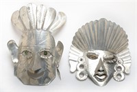 Mexican Tin Mask Wall Sculptures, 2 Pcs.