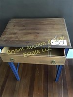 TABLE W/ DRAWER    BLUE & BROWN