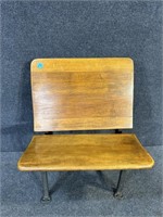 WOOD AND METAL SCHOOLHOUSE SEAT