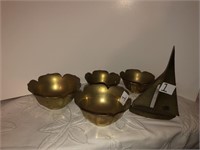Brass boat and bowls
