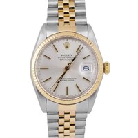 Rolex Men Datejust Silver 18 Kt Gold Watch