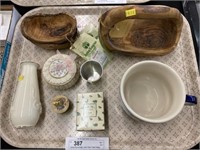 Carved Wood Bowls, Lenox Vase, Polish Pottery