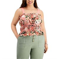 $60  INC Floral Print Ruched Tie Front Tank 2X
