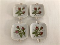 Four Vintage Porcelain Moss Rose Ashtrays